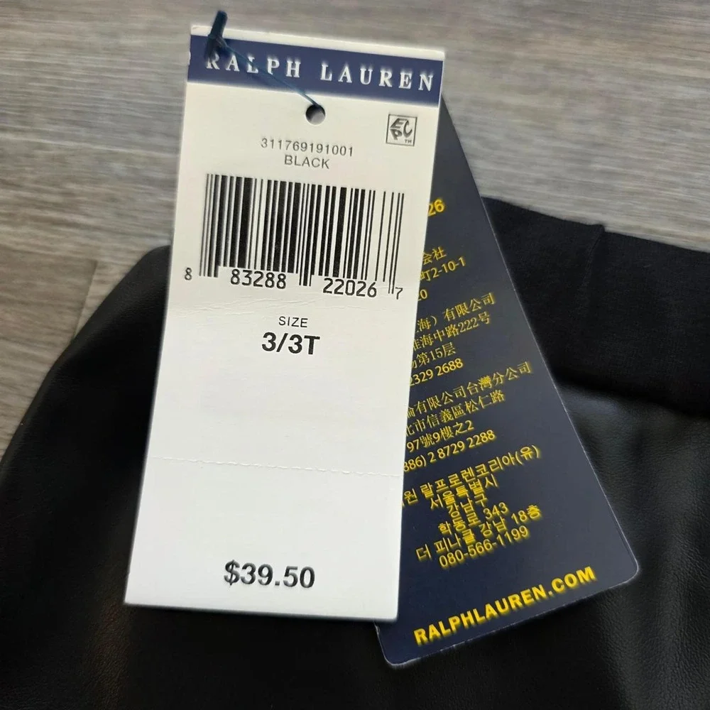 Polo Ralph Lauren Toddler Girls Faux Leather Panel Leggings Black 3T NWT